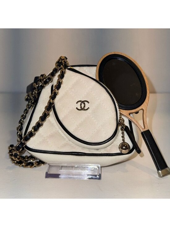 CHANEL Handbags - Chanel White Canvas Calfskin Tennis Racket Mini Bag